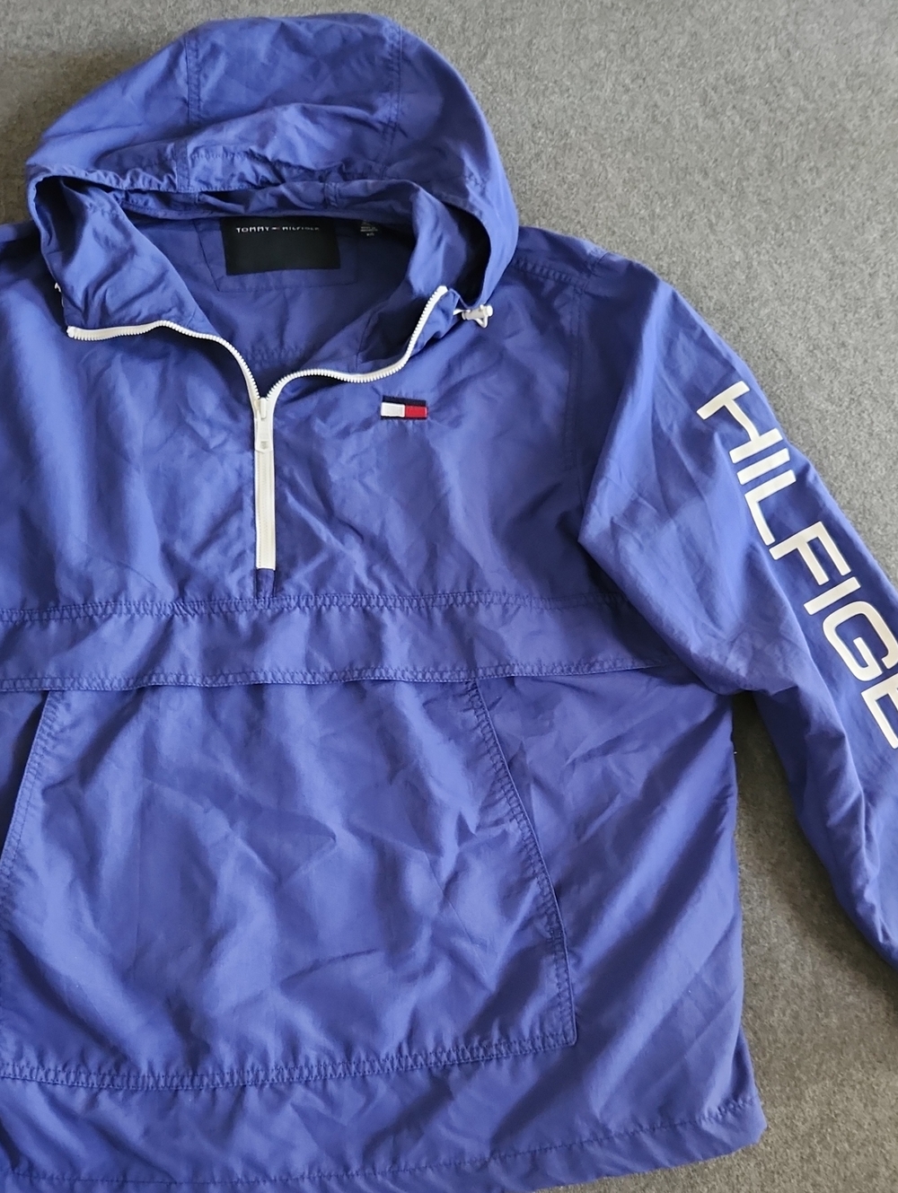 Tommy Hilfiger Taslan Hooded Windbreaker Jacket Mens Blue Lightweight Outdoor XL